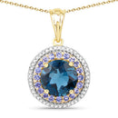"5.10 Carat Genuine London Blue Topaz, Tanzanite and White Topaz .925 Sterling Silver Pendant