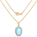 14K Yellow Gold Plated 13.55 Carat Genuine Larimar and White Topaz .925 Sterling Silver Pendant