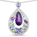 6.40 Carat Genuine Multi Stones .925 Sterling Silver Pendant