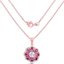14K Rose Gold Plated 2.30 Carat Genuine Morganite, Rhodolite and Amethyst .925 Sterling Silver Pendant