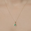 0.89 Carat Genuine Zambian Emerald and White Diamond 14K Yellow Gold Pendant
