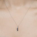0.40 Carat Genuine Blue Sapphire and White Diamond 14K White Gold Pendant