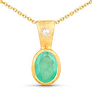 18K Yellow Gold Plated 0.67 Carat Genuine Emerald and White Topaz .925 Sterling Silver Pendant