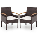 Patio Dining Chairs Set of 2/4 with Acacia Wood Armrest and Heavy Duty Metal Frame