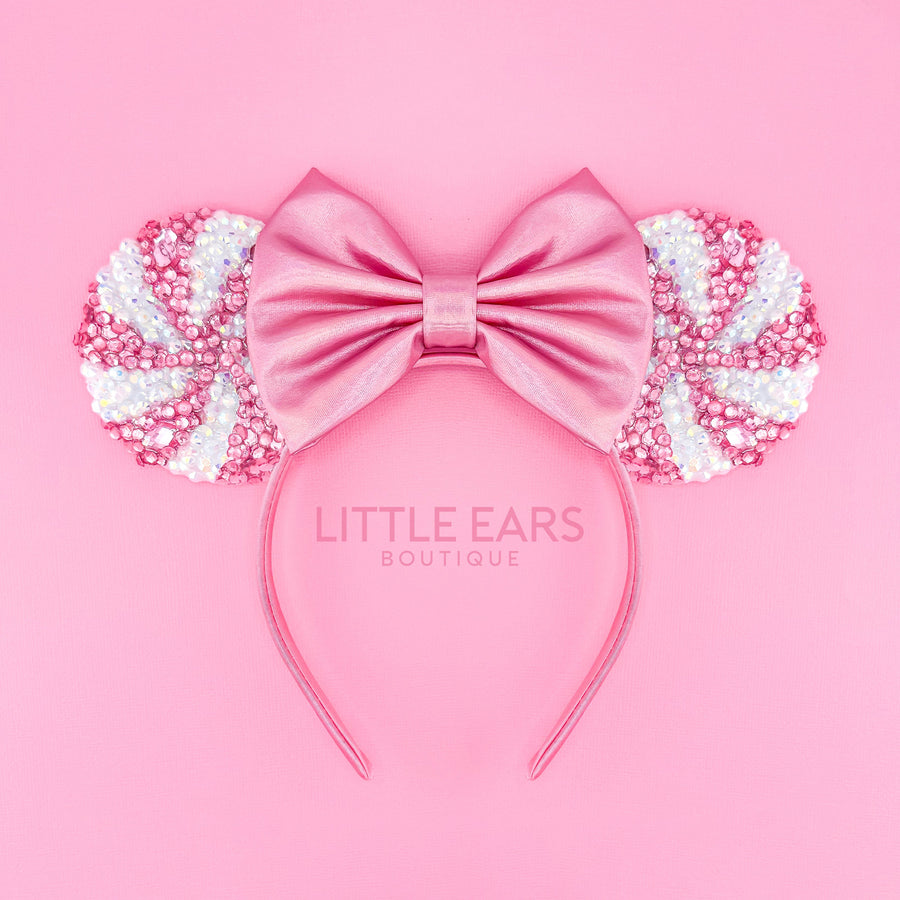Pink Candycane Sparkle Mickey Ears
