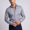 Blue Long Sleeve Shirt with contract trimming // Dual cuffs// contemporary fit- Final Sale