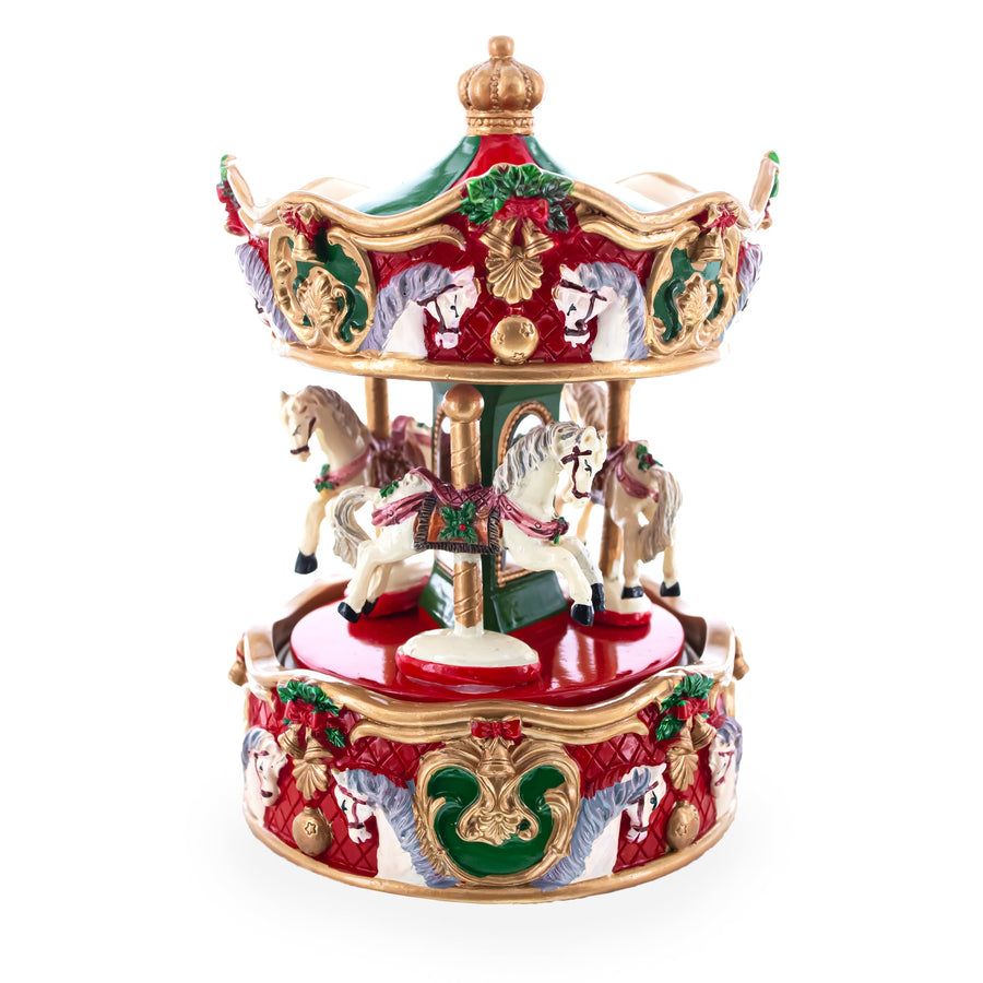 Musical Christmas Figurine with Spinning Carousel Horses