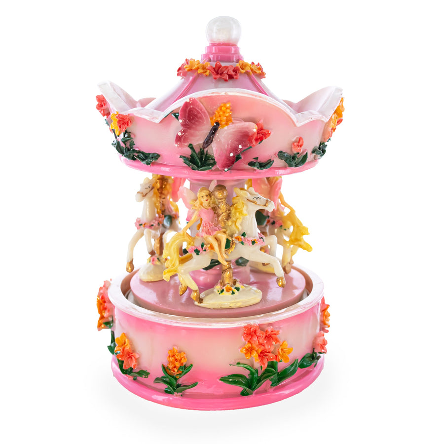 Pink Fairy Floral Carousel Musical Figurine