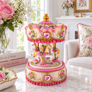 Floral Three Horses Carousel Spinning Musical Figurine