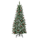 Pre-lit Artificial Pencil Christmas Tree with Pine Cones and Red Berries