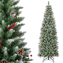 Pre-lit Artificial Pencil Christmas Tree with Pine Cones and Red Berries