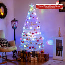 5/6/7 Feet Pre-Lit White Artificial Christmas Tree with Iridescent Leaves