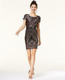 Jump Womens Black Jewel Neck Body Con Cocktail Dress