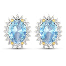 2.36 Carat Genuine Aquamarine and White Diamond 14K Yellow Gold Earrings