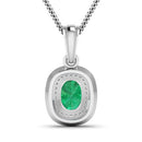1.50 Carat Genuine Zambian Emerald and White Diamond 14K White Gold Pendant