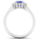 1.92 Carat Genuine Tanzanite and White Diamond 14K White Gold Ring
