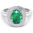1.97 Carat Genuine Zambian Emerald and White Diamond 14K White Gold Ring
