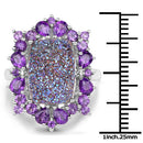 5.97 Carat Genuine Drusy Quartz and Amethyst .925 Sterling Silver Ring