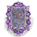 5.97 Carat Genuine Drusy Quartz and Amethyst .925 Sterling Silver Ring