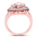 14K Rose Gold Plated 3.11 Carat Genuine Morganite, Pink Tourmaline & White Topaz .925 Sterling Silver Ring
