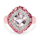 14K Rose Gold Plated 3.11 Carat Genuine Morganite, Pink Tourmaline & White Topaz .925 Sterling Silver Ring