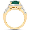 3.75 Carat Dyed Emerald, Emerald and White Topaz .925 Sterling Silver Ring