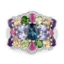 4.02 Carat Genuine Multi Stone .925 Sterling Silver Ring