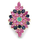 6.97 Carat Genuine Emerald, Blue Sapphire and Ruby .925 Sterling Silver Ring