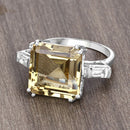 11.45 Carat Genuine Lemon Quartz and White Topaz .925 Sterling Silver Ring