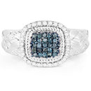 0.28 Carat Genuine Blue Diamond and White Diamond .925 Sterling Silver Ring