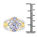 14K Yellow Gold Plated 1.59 Carat Genuine Tanzanite and White Topaz .925 Sterling Silver Ring