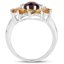 5.50 Carat Genuine Garnet and Citrine .925 Sterling Silver Ring