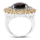 8.56 Carat Genuine Smoky Quartz & Citrine .925 Sterling Silver Ring