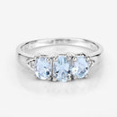 0.95 Carat Genuine Aquamarine and White Diamond .925 Sterling Silver Ring