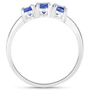 1.11 Carat Genuine Tanzanite and White Diamond .925 Sterling Silver Ring