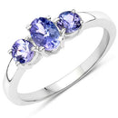 0.90 Carat Genuine Tanzanite .925 Sterling Silver Ring