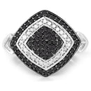 0.56 Carat Genuine White Diamond and Black Diamond .925 Sterling Silver Ring