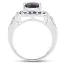 "3.58 Carat Genuine Labradorite, Blue Sapphire and White Topaz .925 Sterling Silver Ring