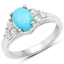 1.92 Carat Genuine Turquoise and White Zircon .925 Sterling Silver Ring