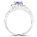 1.82 Carat Genuine Tanzanite and White Zircon .925 Sterling Silver Ring