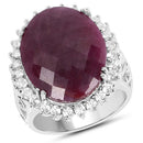 19.12 Carat Genuine Ruby and White Topaz .925 Sterling Silver Ring