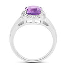 2.13 Carat Genuine Amethyst and White Topaz .925 Sterling Silver Ring