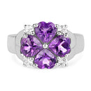 3.12 Carat Genuine Amethyst and White Topaz .925 Sterling Silver Ring
