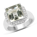 4.52 Carat Genuine Green Amethyst and White Topaz .925 Sterling Silver Ring