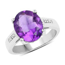 3.84 Carat Genuine Amethyst and White Topaz .925 Sterling Silver Ring