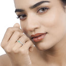 0.32 Carat Genuine Zambian Emerald and White Diamond 14K White Gold Ring