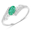 0.51 Carat Genuine Zambian Emerald and White Diamond 14K White Gold Ring