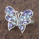 3.60 Carat Genuine Tanzanite and Swiss Blue Topaz .925 Sterling Silver Ring