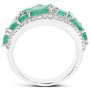 3.27 Carat Genuine Emerald and White Zircon .925 Sterling Silver Ring