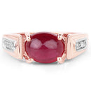14K Rose Gold Plated 4.71 Carat Genuine Glass Filled Ruby and White Topaz .925 Sterling Silver Ring